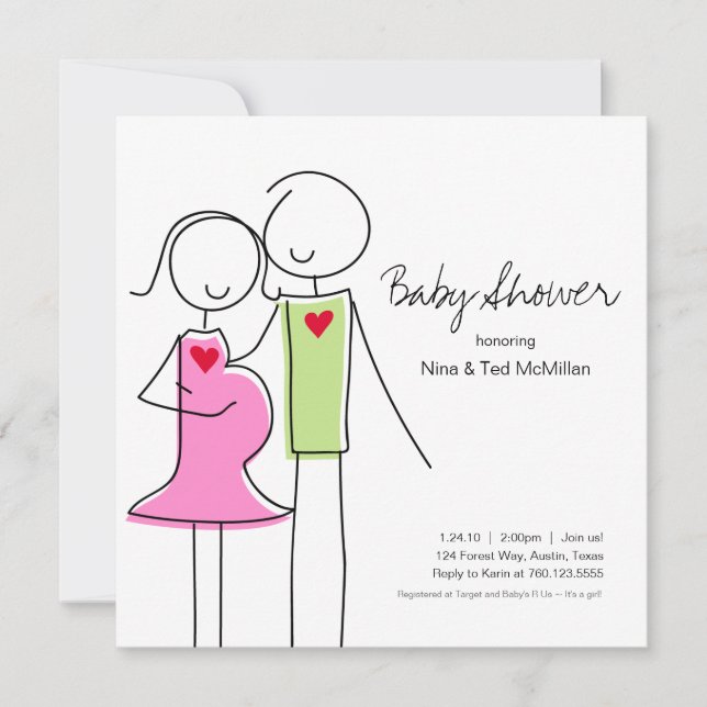 Invitaciones a la ducha de bebé cuadrado, 5x5 (Anverso)