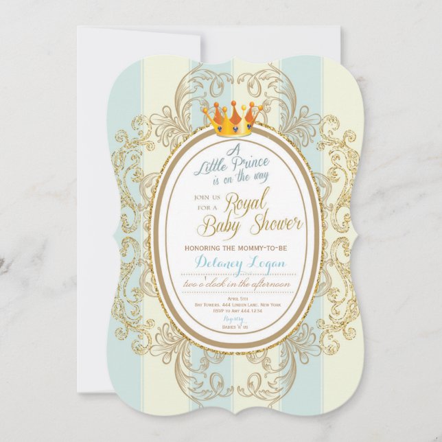 Invitaciones a la ducha de bebé de Blue Gold Royal (Anverso)