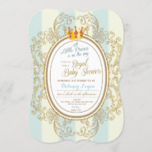 Invitaciones a la ducha de bebé de Blue Gold Royal