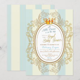 Invitaciones a la ducha de bebé de Blue Gold Royal