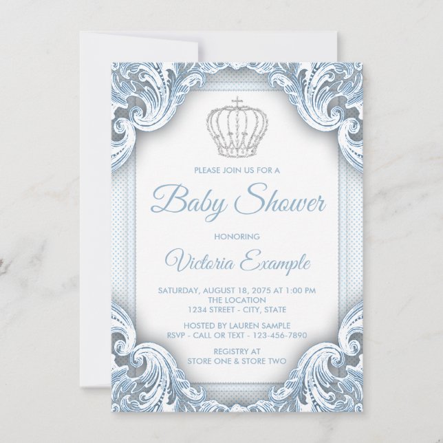 Invitaciones a la ducha de bebé de Blue Silver Pri (Anverso)