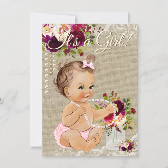 Invitaciones a la ducha de bebé de Burlap Mason Ja (Anverso)