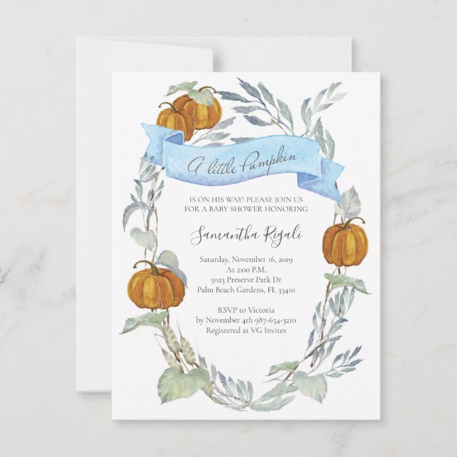 Invitaciones a la ducha de bebé de calabaza otoño (Anverso)