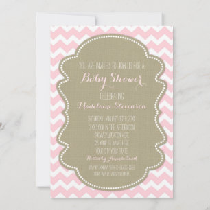 Invitaciones a la ducha de bebé de chevron rosa Bu