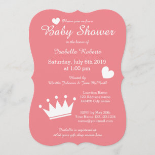 Invitaciones a la ducha de bebé de coral princesa 