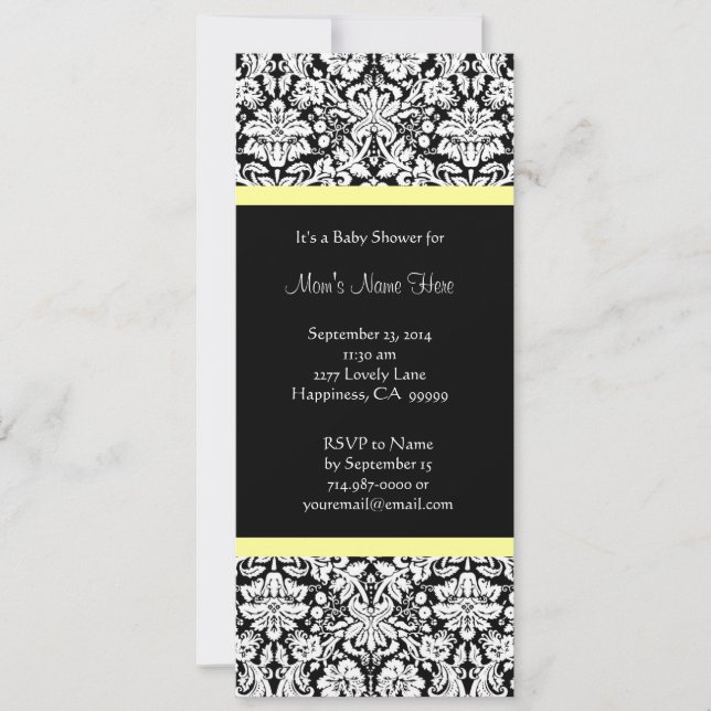 Invitaciones a la ducha de bebé de Damasco blanco  (Anverso)