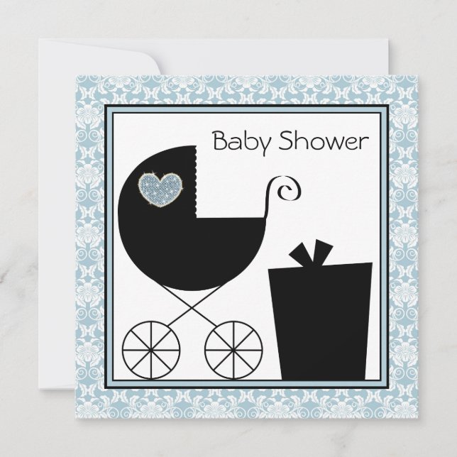 Invitaciones a la ducha de bebé de Damask Baby Blu (Anverso)