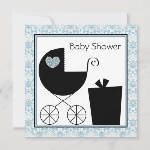 Invitaciones a la ducha de bebé de Damask Baby Blu