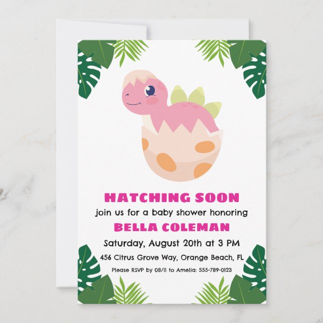 invitaciones a la ducha de bebé de dinosaurios ros (Anverso)