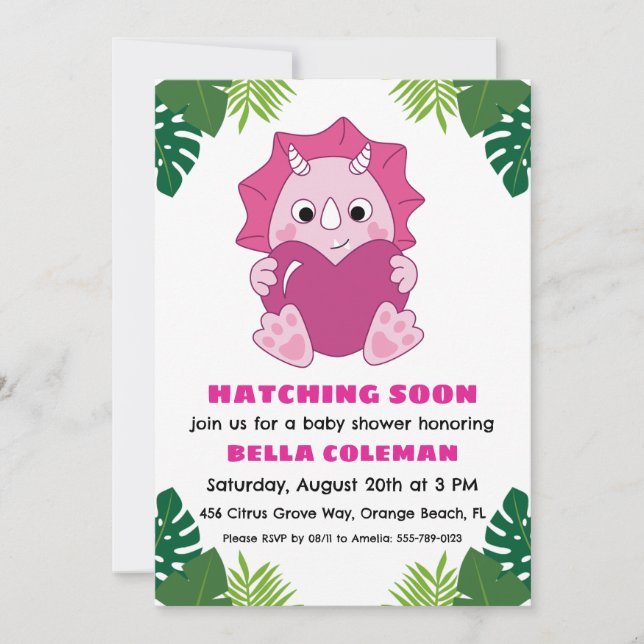 invitaciones a la ducha de bebé de dinosaurios ros (Anverso)