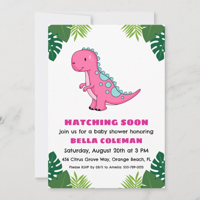invitaciones a la ducha de bebé de dinosaurios ros (Anverso)