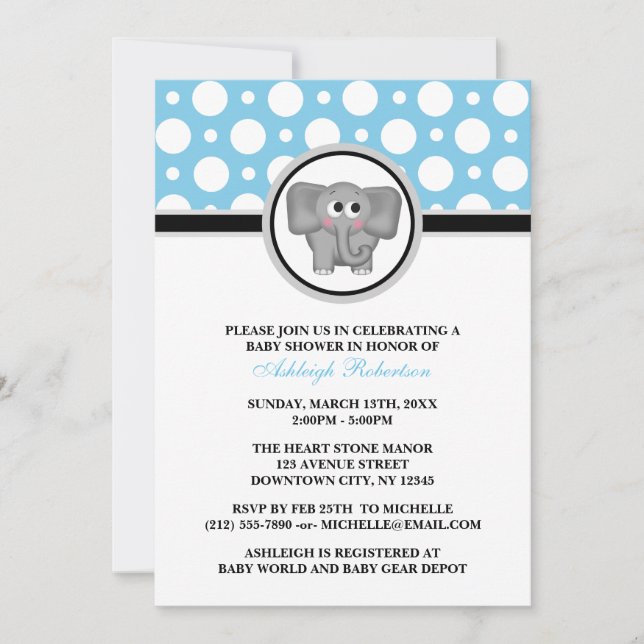 Invitaciones a la ducha de bebé de dot al Elephant (Anverso)