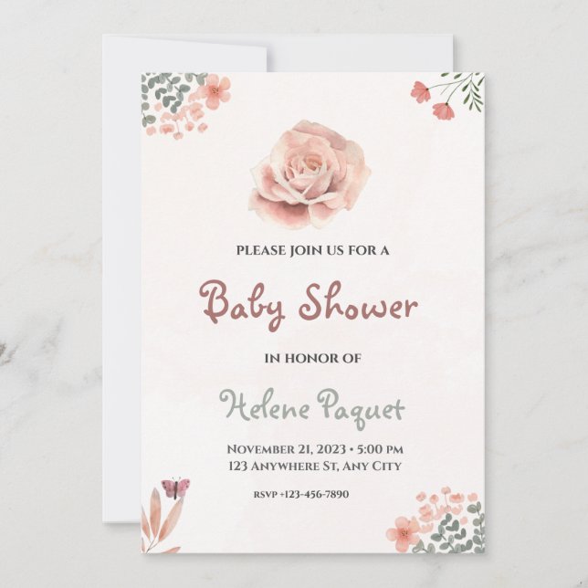 invitaciones a la ducha de bebé de flores silvestr (Anverso)