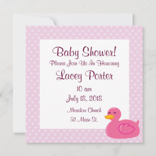 Invitaciones a la ducha de bebé de goma rosa Ducky