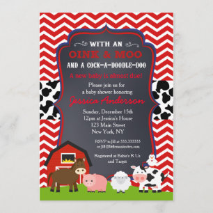 Invitaciones a la ducha de bebé de la granja Barny