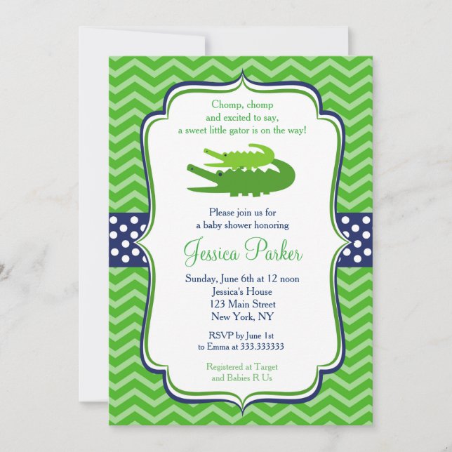 Invitaciones a la ducha de bebé de lagarto (Anverso)