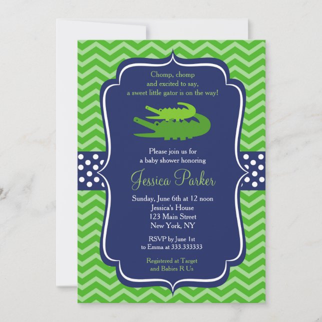 Invitaciones a la ducha de bebé de lagarto (Anverso)