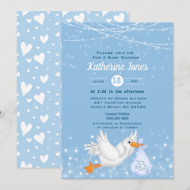Invitaciones a la ducha de bebé de los niños de la (Anverso / Reverso)