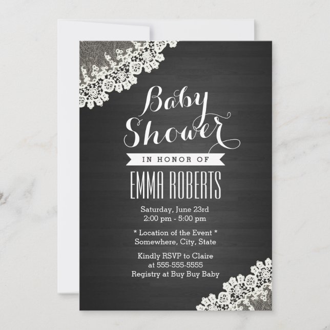 Invitaciones a la ducha de bebé de madera oscura d (Anverso)