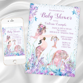 Invitaciones a la ducha de bebé de Mermaid Mom