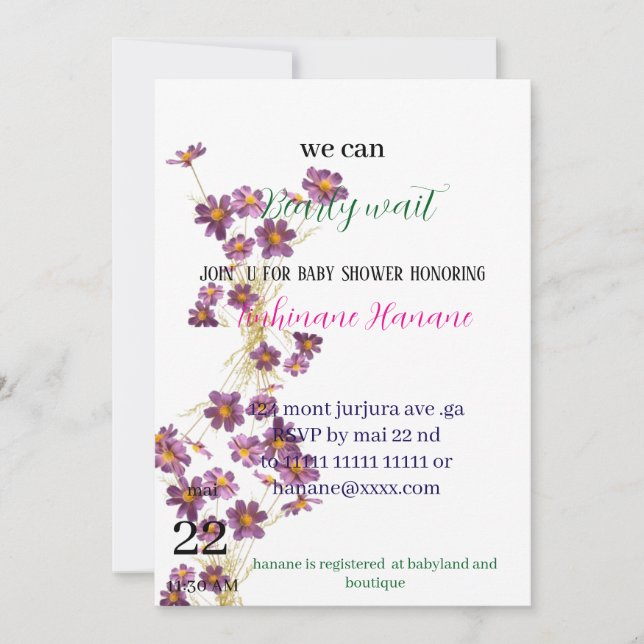 invitaciones a la ducha de bebé de osito de peluch (Anverso)