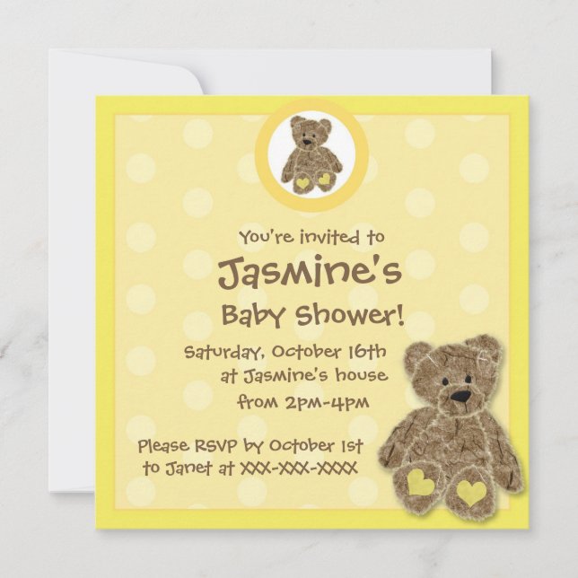 Invitaciones a la ducha de bebé de oso neutro de g (Anverso)