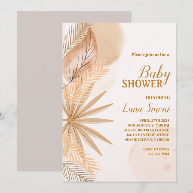 invitaciones a la ducha de bebé de pampas grass (Anverso / Reverso)