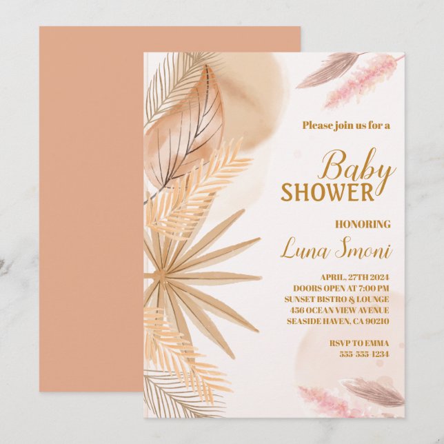 invitaciones a la ducha de bebé de pampas grass (Anverso / Reverso)