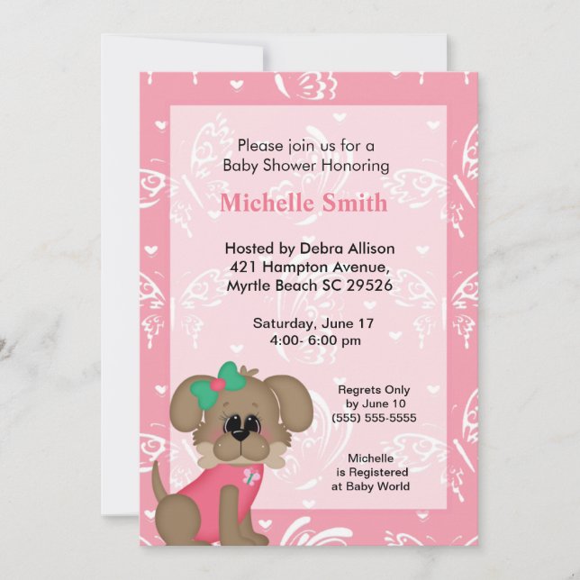 Invitaciones a la ducha de bebé de perro lindo (Anverso)