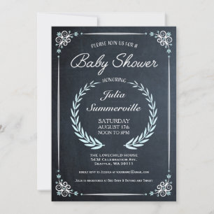 Invitaciones a la ducha de bebé de pizarra floral 