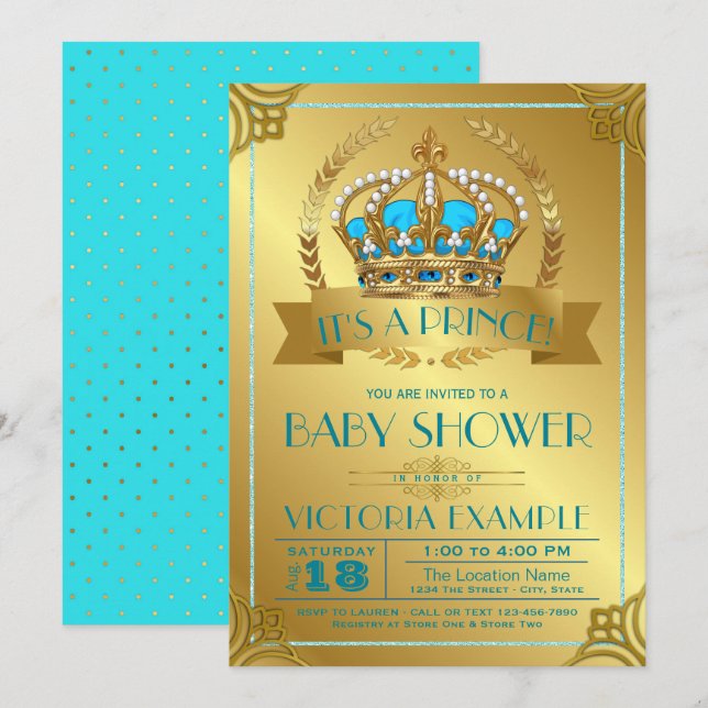 Invitaciones a la ducha de bebé de Prince verde az (Anverso / Reverso)