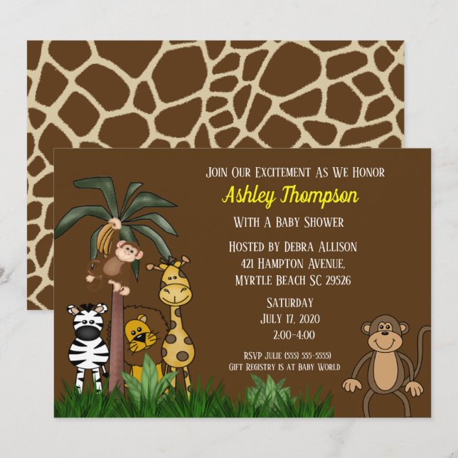 Invitaciones a la ducha de bebé de Safari de la ju (Anverso / Reverso)