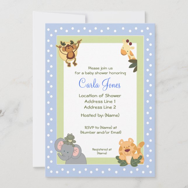Invitaciones a la ducha de bebé de Safari Jungle T (Anverso)
