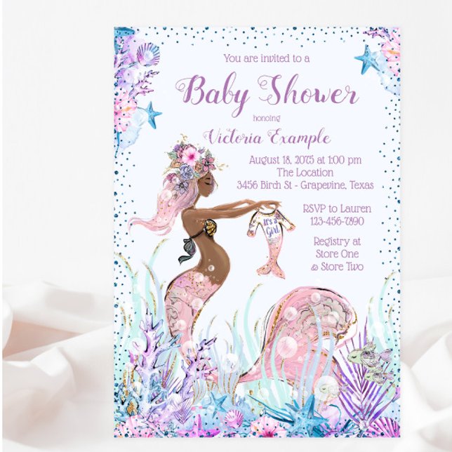 Invitaciones a la ducha de bebé de sirena afroamer (Subido por el creador)