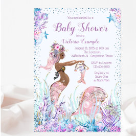 Invitaciones a la ducha de bebé de sirena afroamer
