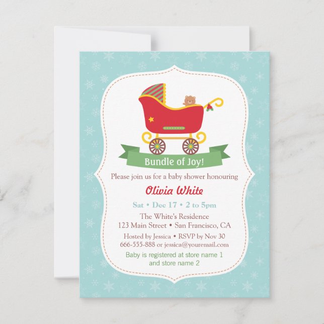 Invitaciones a la ducha de bebé de Sleigh Stroller (Anverso)