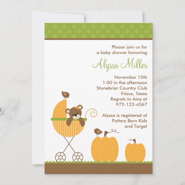 Invitaciones a la ducha de bebé de Stroller otoño (Anverso)