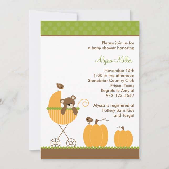 Invitaciones a la ducha de bebé de Stroller otoño (Anverso)