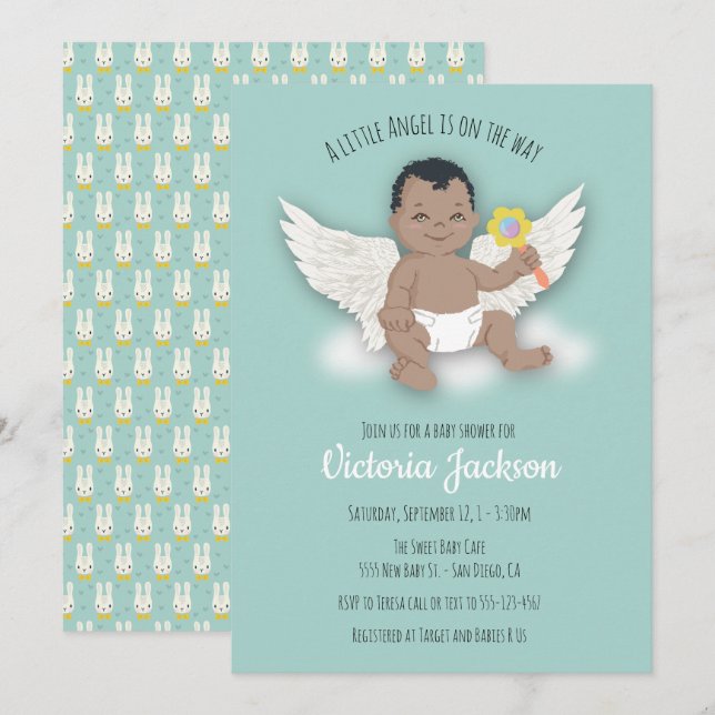 Invitaciones a la ducha de bebé de un pequeño ánge (Anverso / Reverso)