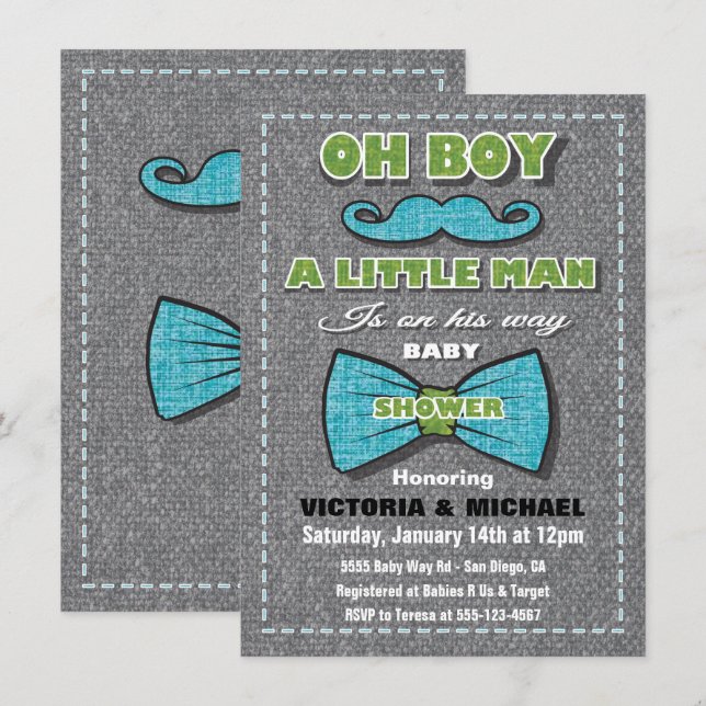 Invitaciones a la ducha de bebé de un pequeño homb (Anverso / Reverso)