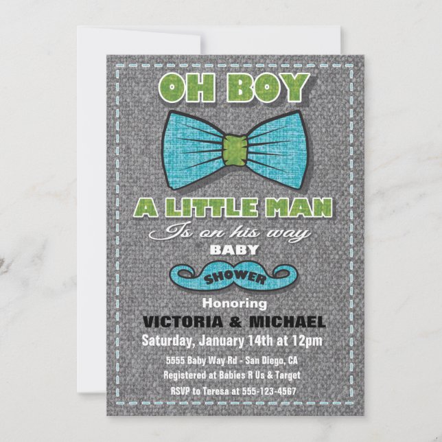 Invitaciones a la ducha de bebé de un pequeño homb (Anverso)
