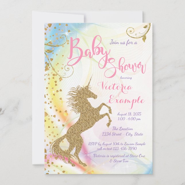 Invitaciones a la ducha de bebé de Unicorn (Anverso)