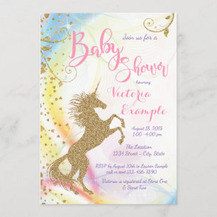 Invitaciones a la ducha de bebé de Unicorn