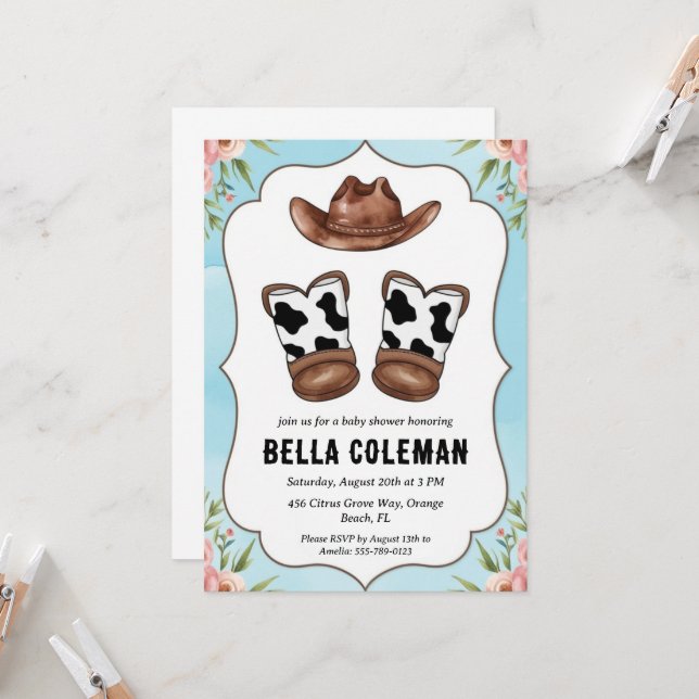 invitaciones a la ducha de bebé de vaquero occiden (Anverso/Reverso In Situ)