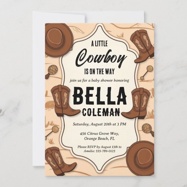 invitaciones a la ducha de bebé de vaquero occiden (Anverso)