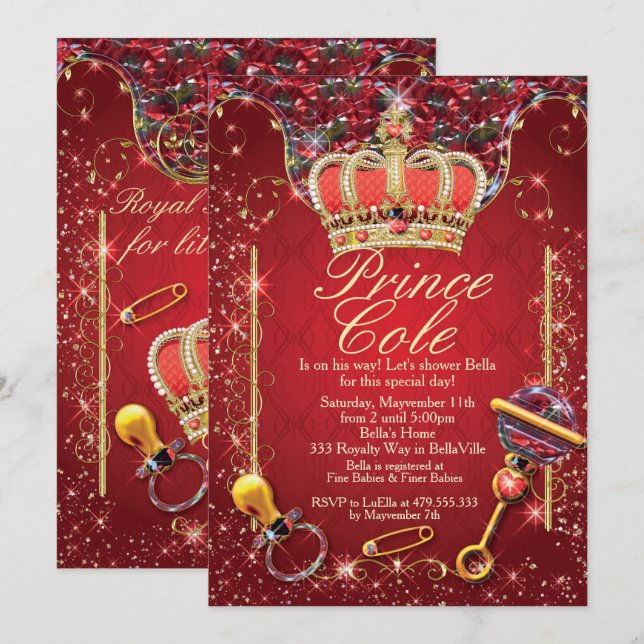 Invitaciones a la ducha de bebé del Príncipe Real (Anverso / Reverso)