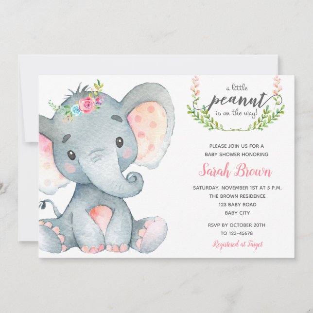 Invitaciones a la ducha de bebé elefante (Anverso)