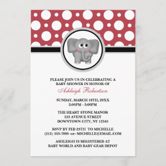 Invitaciones a la ducha de bebé elefante Red Polka