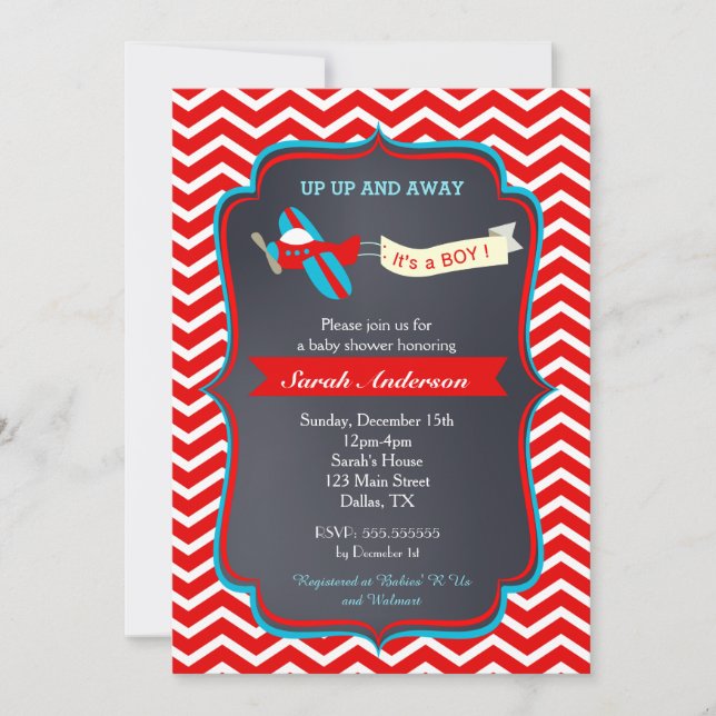 Invitaciones a la ducha de bebé en avión (Anverso)