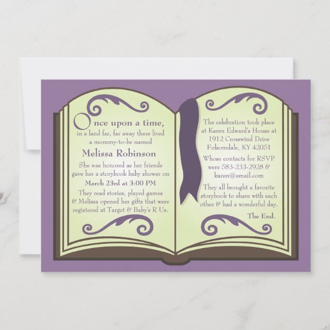 Invitaciones a la ducha de bebé en el libro de cue (Anverso)